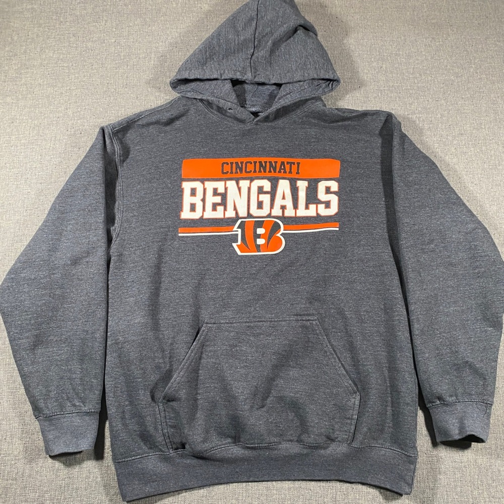NFL Team Apparel Cincinnati Bengals Hoodie Mens Medium Gray Orange Graphic